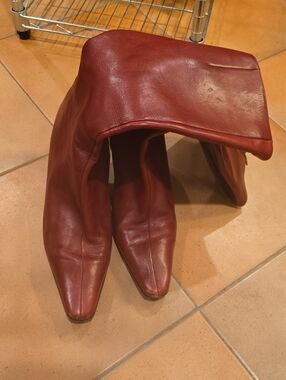 Nine West Red Leather Square-Toe Knee Boots